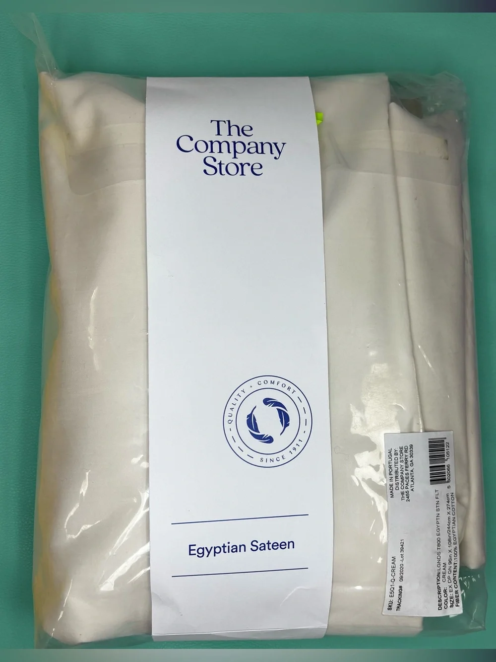 The Company Store Legends Luxury Egyptian‎ Cream Cotton Sateen Queen Flat Sheet